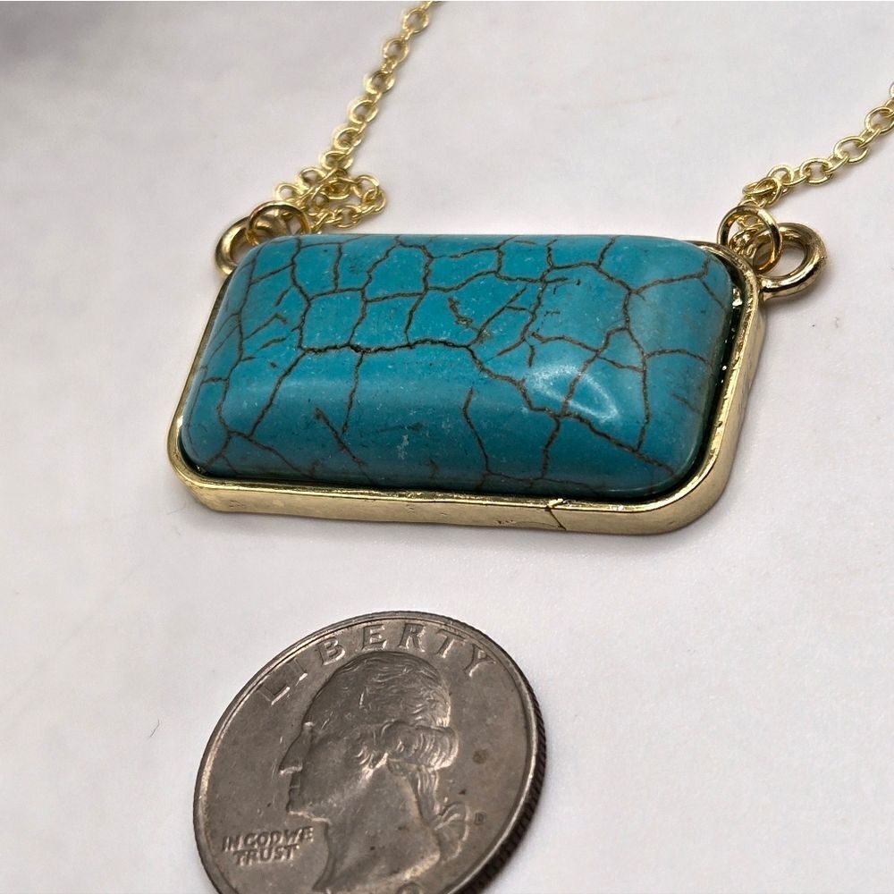 "5/$25" Goldtone Faux Turquoise Necklace & Mismatched Feather Dange Earrings - Picture 4 of 11